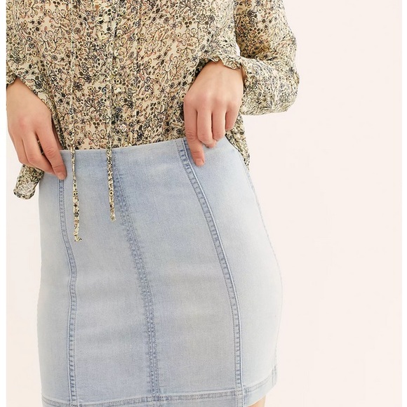 Free People Denim Modern Femme Mini Skirt - light wash - Picture 2 of 7